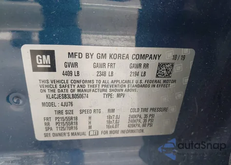 2020 Buick Encore Awd Preferred z USA, uszkodzony, nr VIN KL4CJESB3LB050674